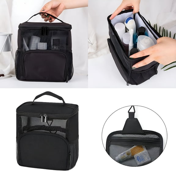 ACDANC Shower Caddy Portable College Dorm For Guys Large Capacity With Metal Hook Travel Shower Bag Breathable Mesh Gym Shower Caddy (Black)