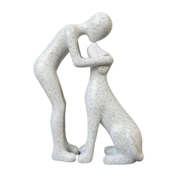 Estatua de hombre y perro, figura única, decorativa, linda, moderna, robusta, escultura de perro. blanco