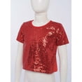 thumbnail image 5 of TTAO Kids Girls Jazz Dance Tops Round Neck Short Sleeve Sparkling Sequin Crop Top for Hip-hop Stage Performance Red 2-6, 5 of 7