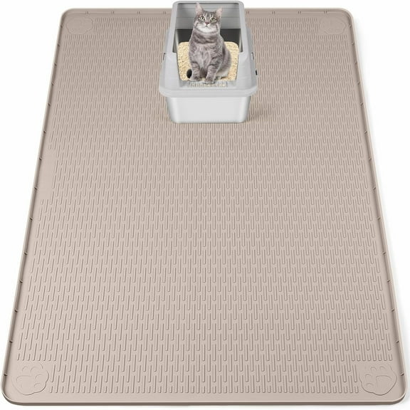 Cat Litter Mat, XXL Extra Large 50" x 35" Silicone Mat Litter Trapping Mat for Scatter Control, Soft on Kitty Paws, Easy to Clean (Khaki)