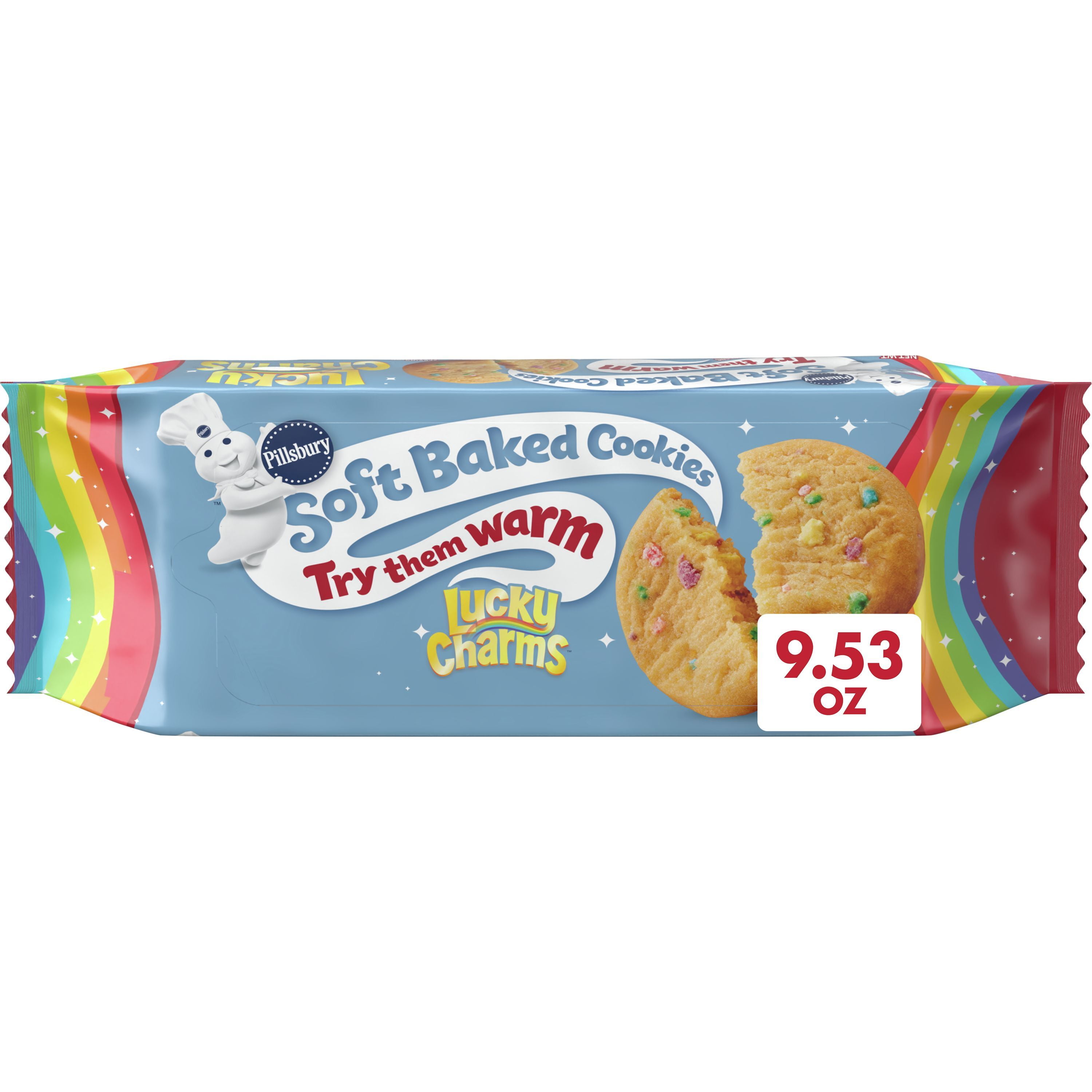 (4 pack) Pillsbury Soft Baked Cookies, Lucky Charms, 9.53 oz, 18 Ct