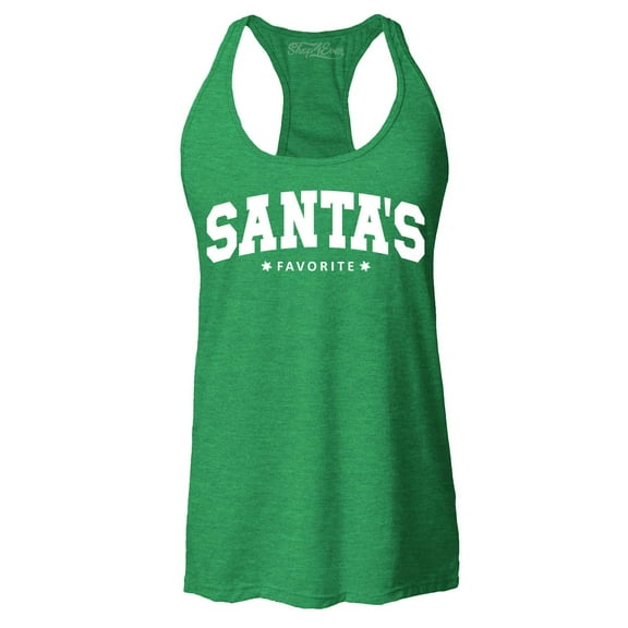 Shop4Ever Women's Santa's Favorite Varsity Style Christmas Racerback Tank Top XX-Large Kelly Green