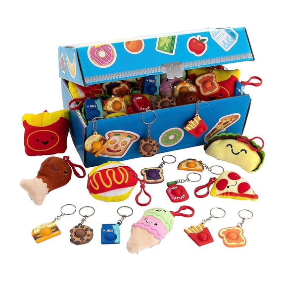 Fun Express 12" x 7 1/4" Bulk 72 Pieces Food Keychains Treasure Chest Assortment
