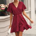 thumbnail image 2 of Pompotops Mode Casual Femmes V-Cou Pull Points Imprimé à Manches Courtes Tempérament Robe de Navette, 2 of 7