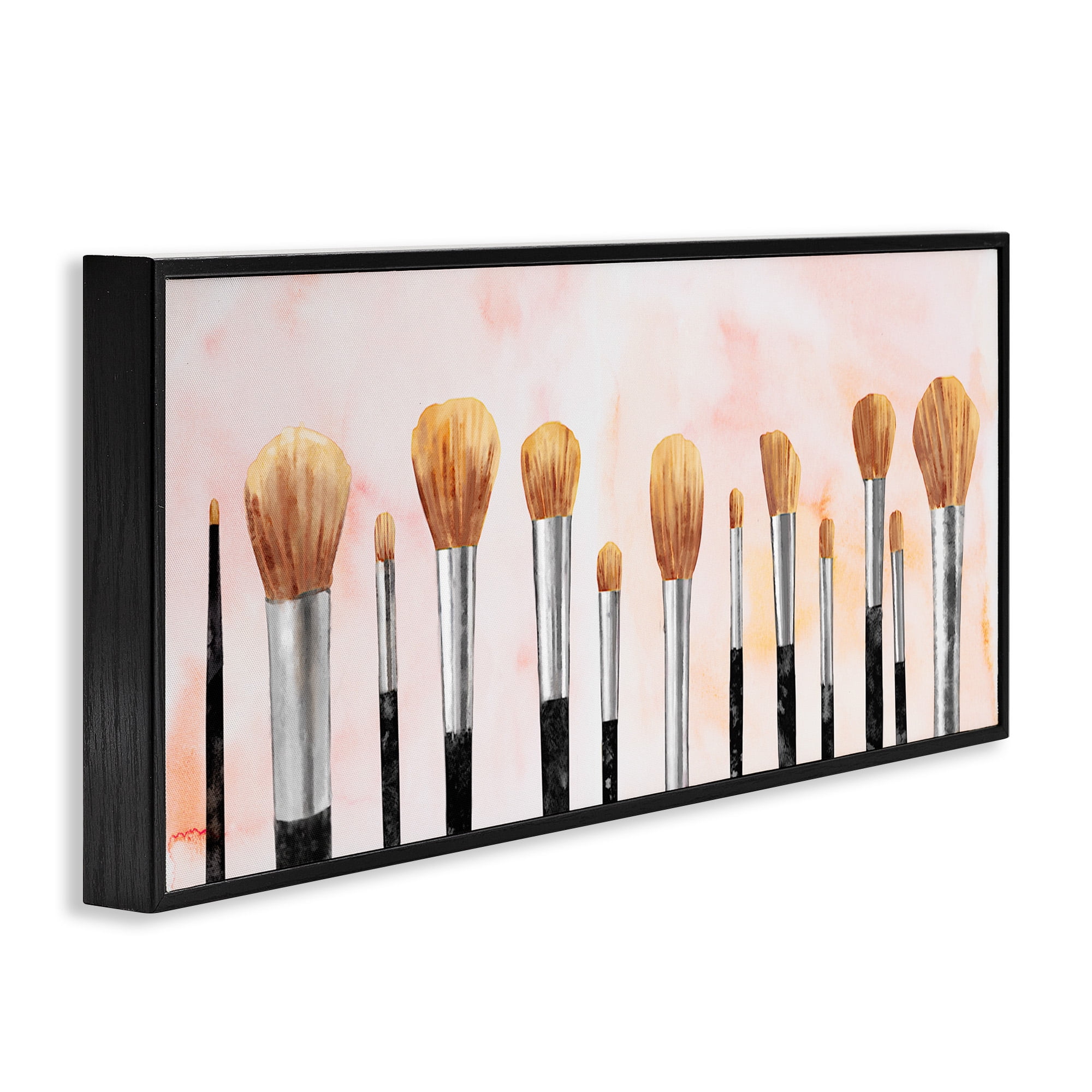 Stupell Industries Pink Makeup Brush Collection Beauty & Fashion Painting Black Framed Art Print Wall Art, 30 x 13