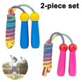 thumbnail image 1 of ZHAOCHENG Cuerda para saltar para niños con mangos de madera, cuerda para saltar arcoíris (2 piezas, azul, rosa), 1 of 5