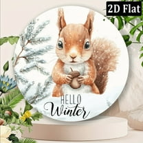 2D Flat Vintage Winter Signs Squirrel Hello Winter Round Tin Sign Funny Winter Metal Signs Rustic Wall Decor for Front Door Farmhouse Home Kitchen Yard Outdoor Gate 8 Inch