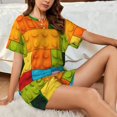 thumbnail image 6 of Womens Pajama Sets With Pocket, Colorful Building Blocks Lounge Sets Short Sleeve Sleepwear PJ Sets for Women, 6 of 6