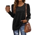 thumbnail image 2 of Top de manga larga abombada para mujer, suave, transpirable, suelto, informal, manga abombada, cuello redondo, Top de manga larga para otoño invierno negro S, 2 of 5