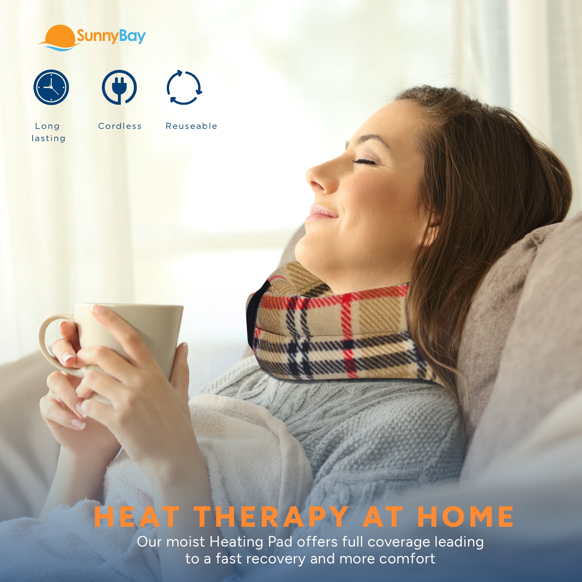 SunnyBay Microwave Heating Pad, Microwavable Heated Neck and Shoulder Wrap, Hands-Free Weighted Moist Hot or Cool Pack, Soft Fleece Cover and Flaxseed Filling, 27x7 (London)