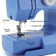 SINGER® M1000 Lightweight & Portable Sewing Machine + Accessories. 4 Built-In Stitches deliver 32 Stitch Applications | LED Light & Top drop-in bobbin for Hems | Great for Mending - Blue