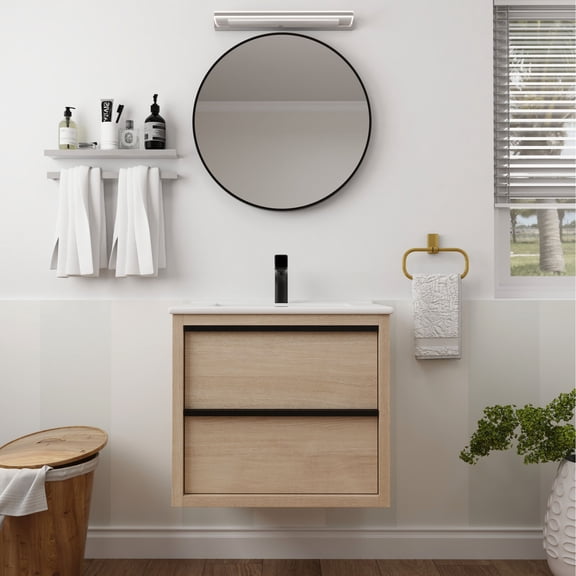 Water - Resistant Melamine & White Sink - Wall - Mounted Vanity for Bathroom Moisture