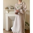thumbnail image 4 of Vestido coreano pequeño con flores y volantes, cuello de muñeca, manga larga, algodón suave, suelto, camisón de mujer para casa, 4 of 6