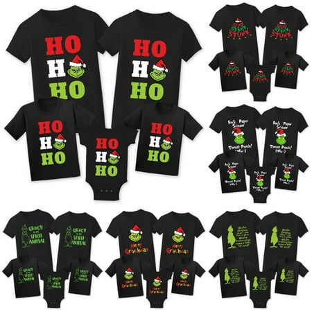 

Grinch Merry Christmas Popular Cotton Custom Family Shirt Cartoon Family Tee Costume for Boy/Girl/Mama/Dada Short Sleeve Casual Tees