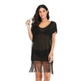 thumbnail image 5 of Women's Cover Up Fringe Hem Loose Waisted Knee Length Beachwear, Black, 5 of 7