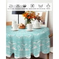 thumbnail image 5 of Round Tablecloth 60 Inch Mandala Flower Table Cloth Oil Spill Proof Waterproof Tablecloth Protector Boho Style Teal Aqua Floral Round Table Cover for Dinner Party Picnic Kitchen Decor Indoor Outdoor, 5 of 5