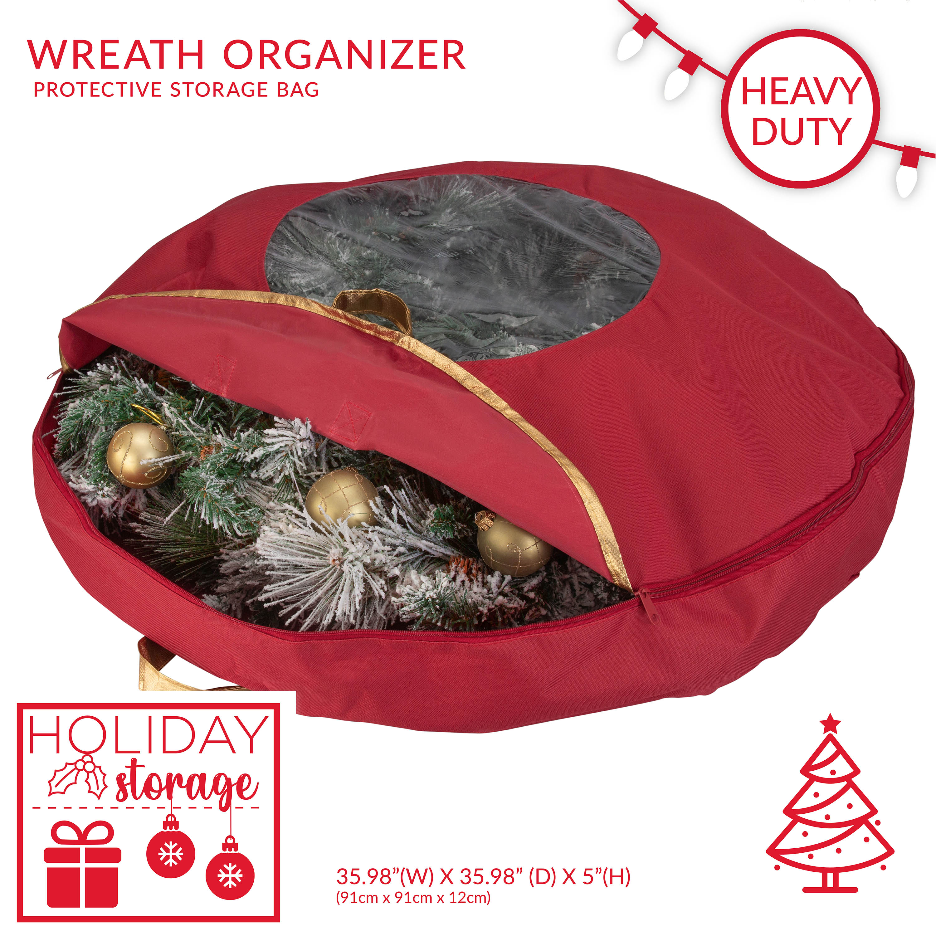 Simplify 36-inch Fabric Wreath Storage Bag in Red