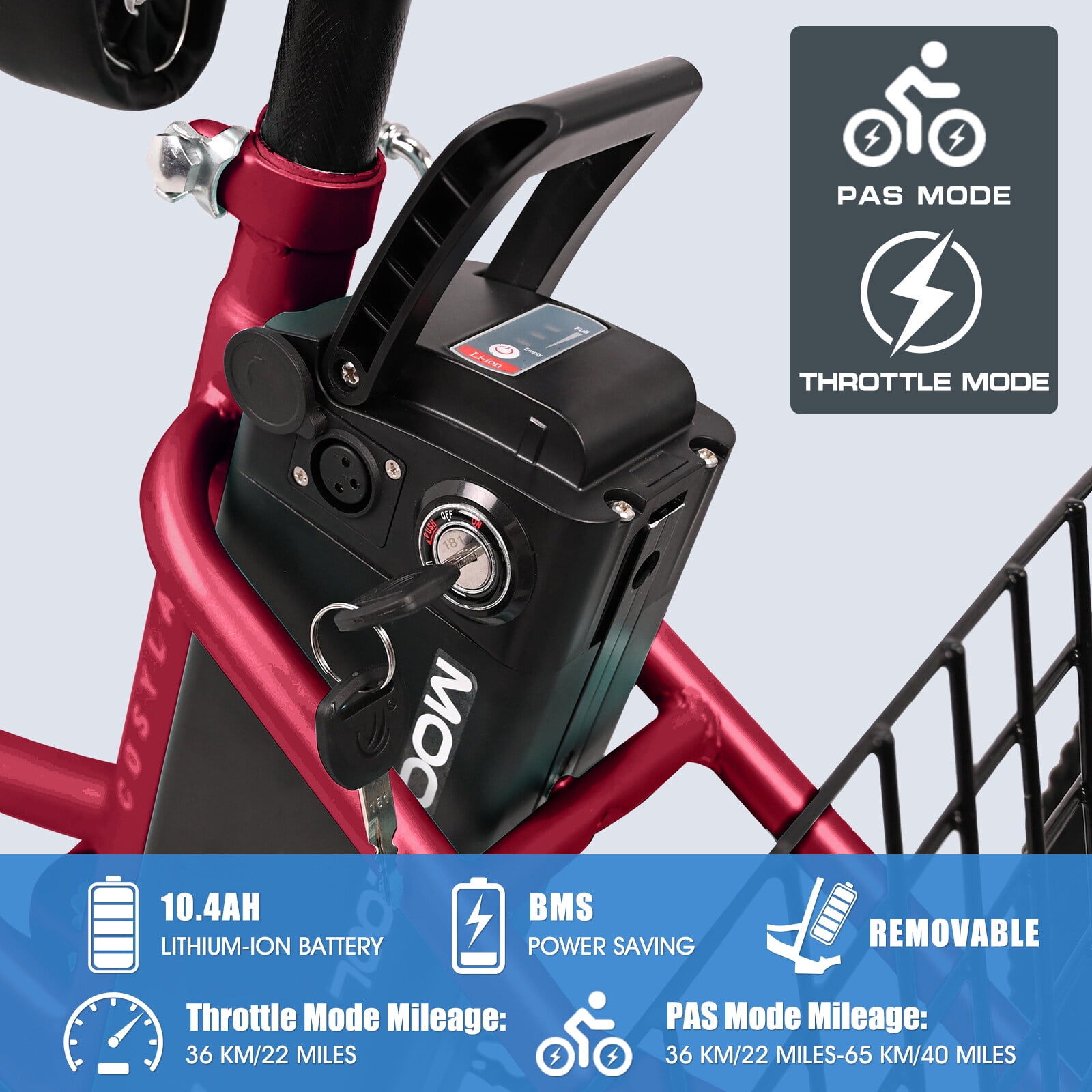 Lilypelle 24" 26" 3 Wheel Electric Tricycle for Adults, 350W 36V 7 Speeds Motorized Electric Trike Three Wheel Electric Bikes Bicycle with Large Basket for Women Men,Red
