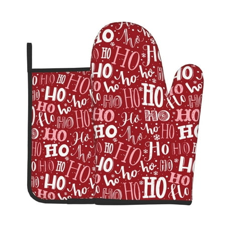 

Vsdgher Ho Funny Christmas Oven Mitts and Pot Holders 2 pcs Set High Heat Resistant Kitchen Oven Glove for Baking and Cooking