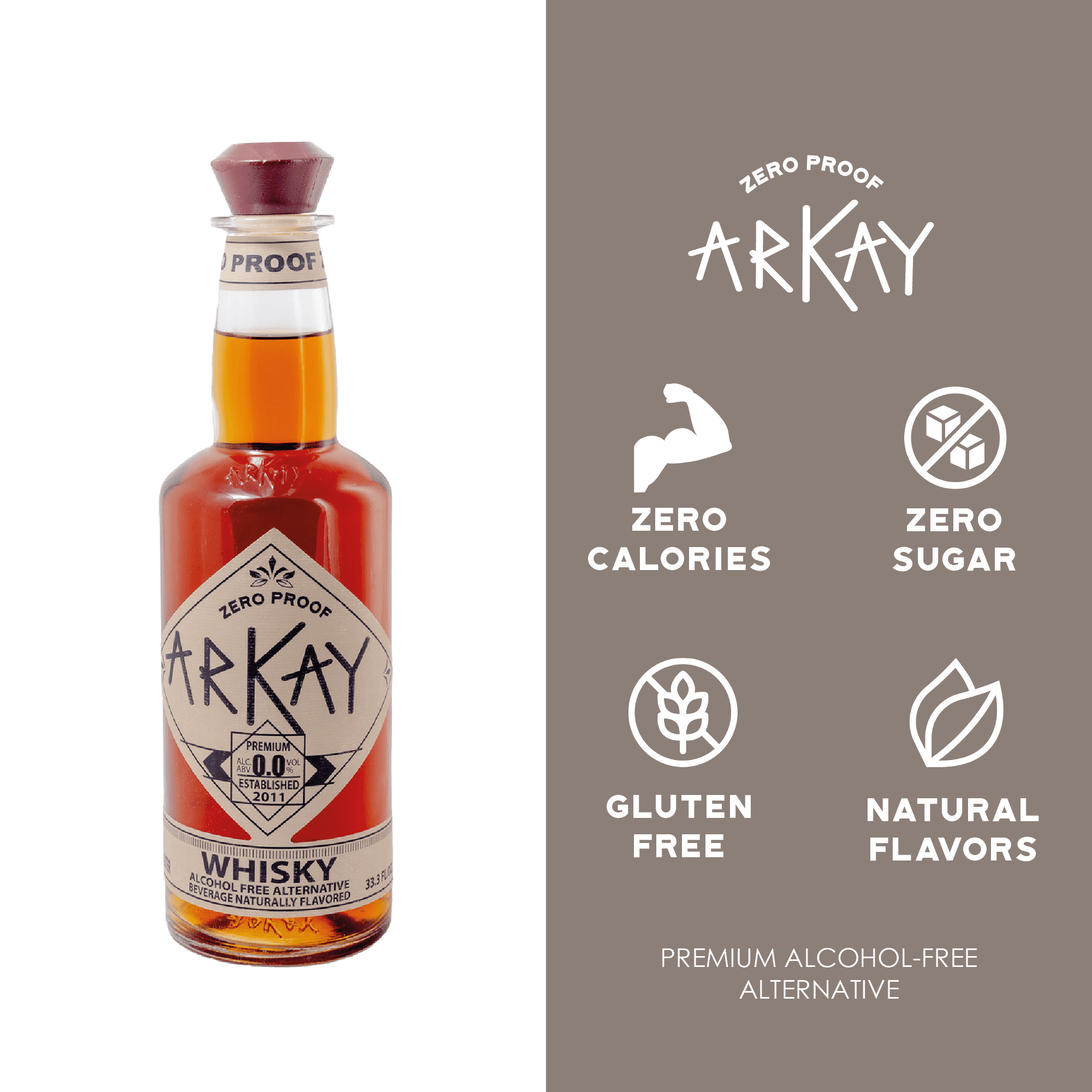 ARKAY | Whisky Zero Proof | Premium Alcohol-Free Alternative | 33.3 fl oz (1L) | Zero Calories & Sugar