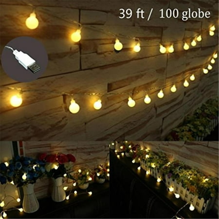 Amars Bedroom Garden Usb Fairy Globe String Lights Curtain Window 12m 39ft Frosted White Led Ball String Lights For Party Tapestry Wall Wedding