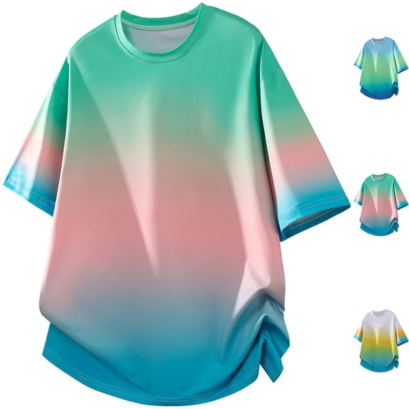 Mens Casual Short Sleeve T-Shirts Ombre Gradient Crew Neck Oversized Tee Summer Lightweight Breathable Ice Silk Shirts Streetwear Fashion Loose Fit Beach Tops for Leisure Daily Wear