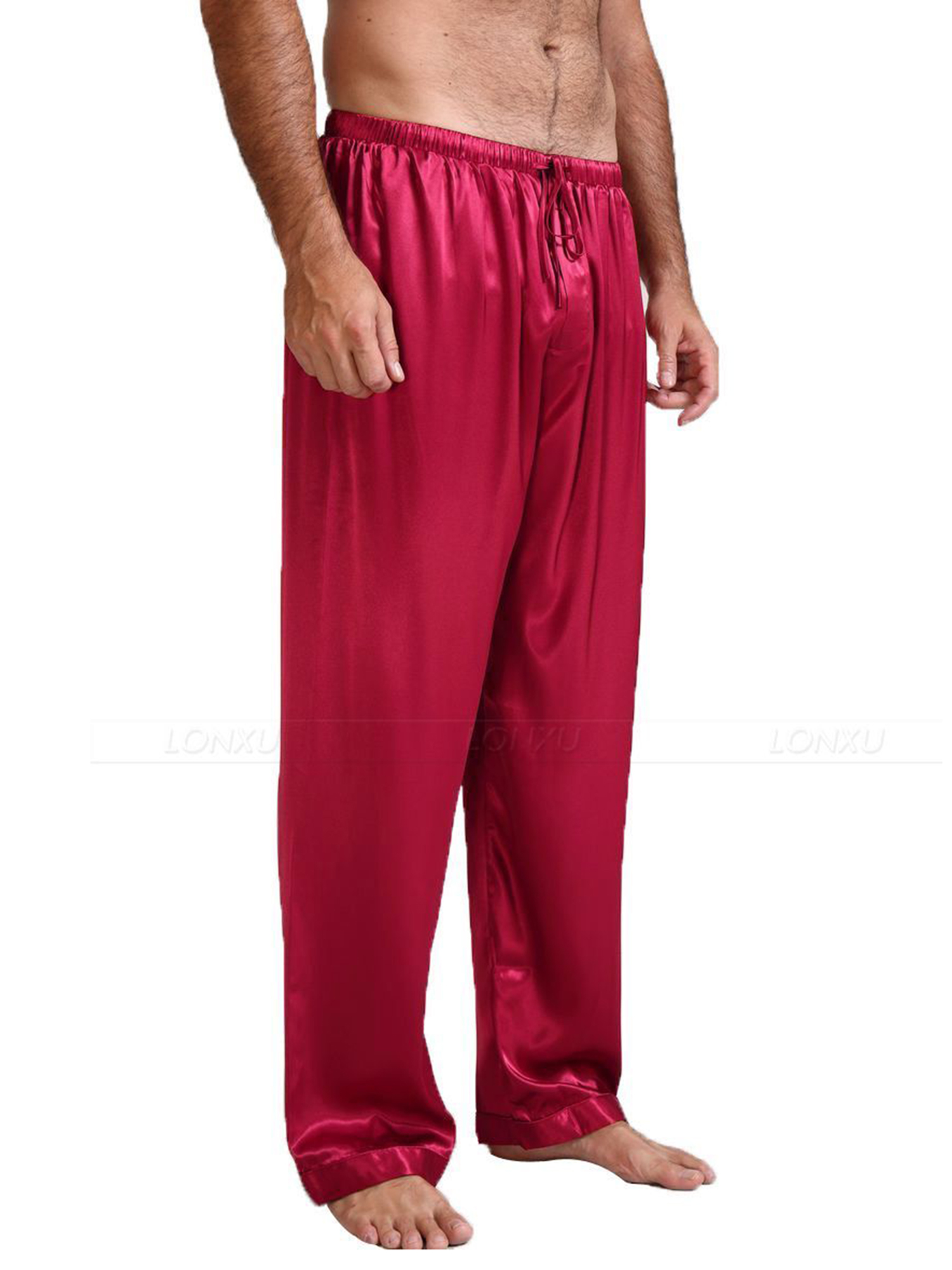 EYIIYE Men's Satin Pajama Pants Soft Long Pajama Bottoms Solid Lounging