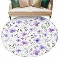 thumbnail image 2 of 8ft Round Rug, Purple Spring Floral Non-Skid Rubber Backing Large Area Rugs - Living Room Bedroom Home Office, Pastoral Botanical Watercolor Indoor Floor Mat Carpets Washable Rug, 2 of 9