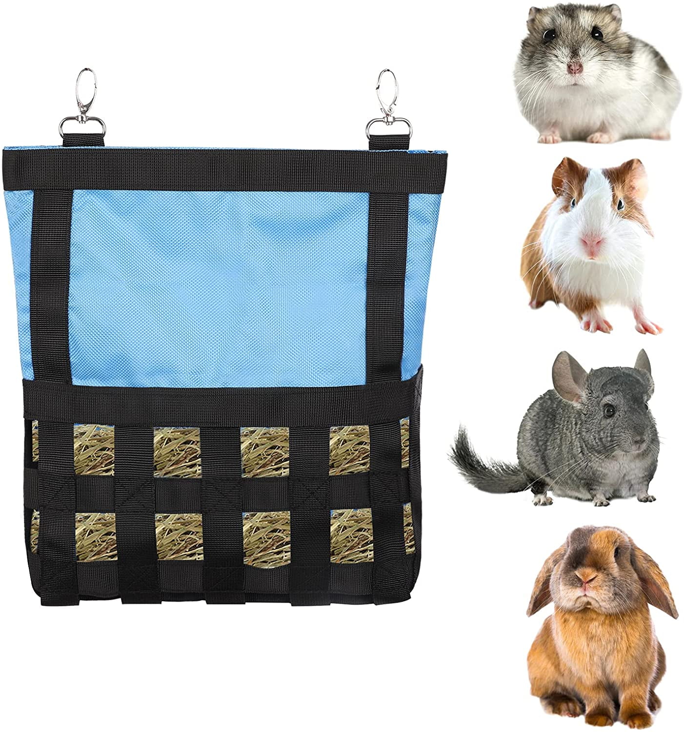 Hamster Chinchillas Rabbit Hay Feeder Storage Sack with 2 Hooks Hanging Feeding Hay Bag Small Large Size Medium Small Pet Hay Feeder Bag for Bunny Guinea Pig 