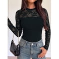thumbnail image 2 of PRETTYGARDEN Womens Mesh Sheer Shirts Lace Long Sleeve Tops Soft Stretchy Knit, Crewneck See Through Floral Going Out Top, Work, Party Date Night Outfits, Fall Clothes, 2 of 7