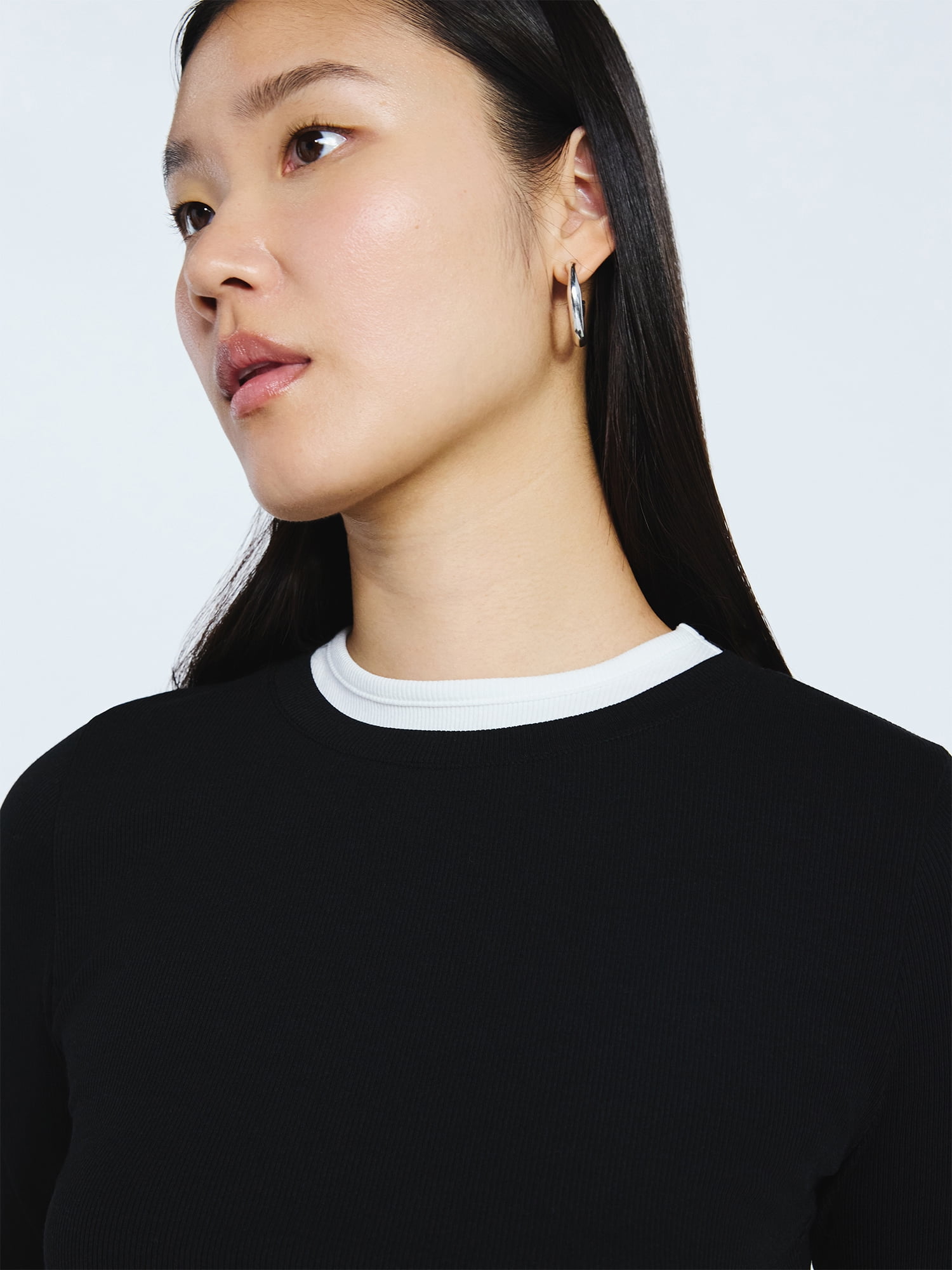 Scoop Women’s Double Layer Rib Tee with Long Sleeves, Sizes XS-XXL
