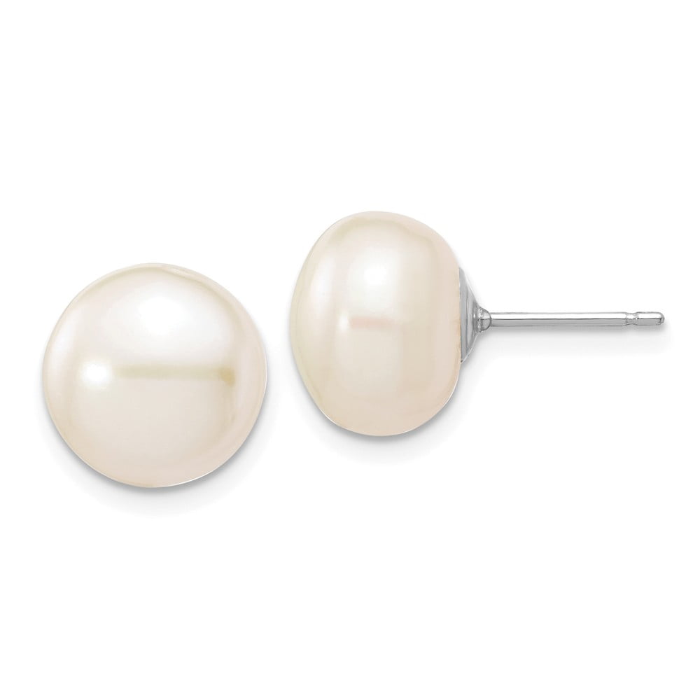 Real 14kt 10-11mm Pink Button FW Cultured Pearl Stud Post Earrings 