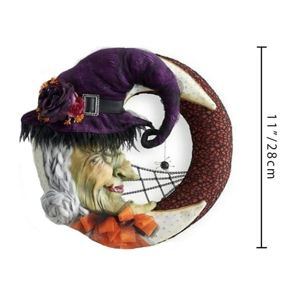 CASAFUN Halloween Decorations, Mummy Halloween Wreath with Witch and Spider,Halloween Moon Wreath Fun Halloween Porch Decor Resin Wreath, Porch Decor Resin Wreath