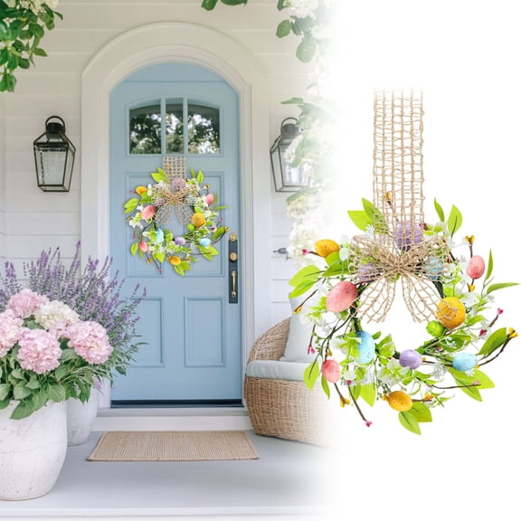 1Pcs Mini Easter Wreath for Front Door, Easter Spring Artificial Egg Wreath, Kitchen Cabinet Wreath with Ribbon Bow, Farmhouse Small Easter Egg Wreath for Window Home Table Centerpiece Decor
