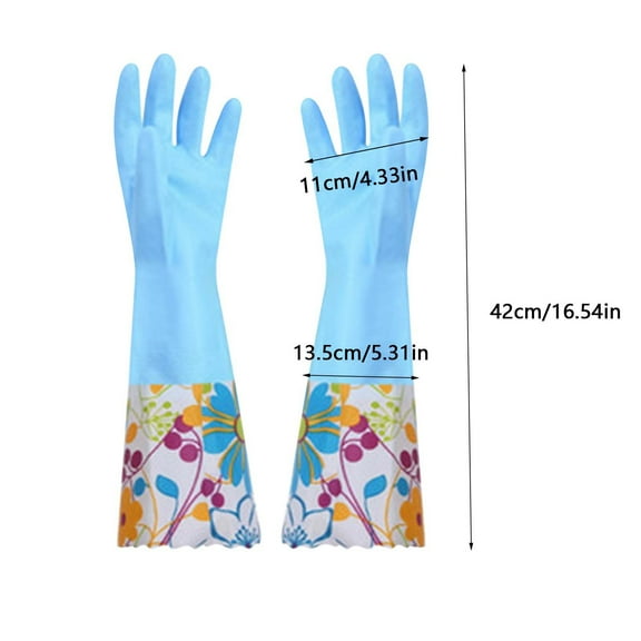 JoyMoreHome 1 Pair Rubber Gloves Non-slip Waterproof Warmer Winter Household Dishwashing Long Cuff Latex Glove With Fleece Lining Flower Style
