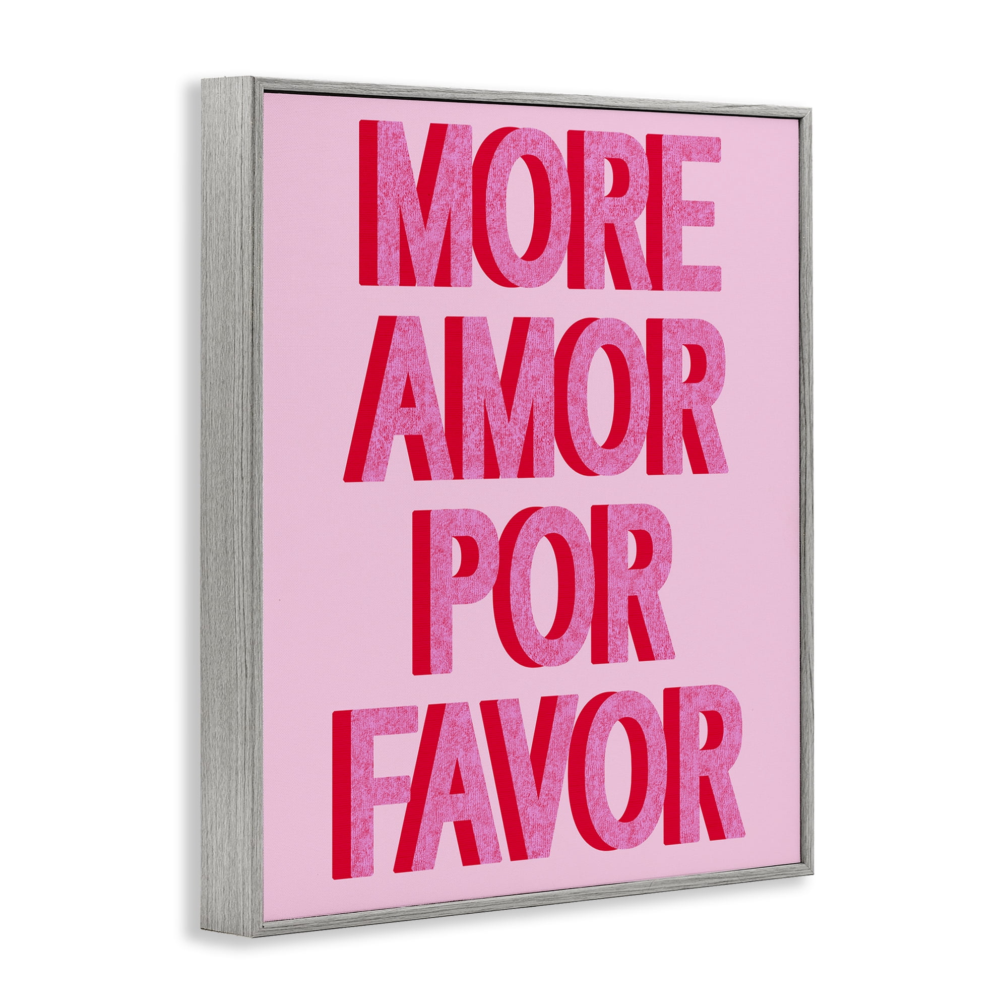 Stupell Industries Pink More Amor Typography Painting Gray Framed Art Print Wall Art, 24 x 30