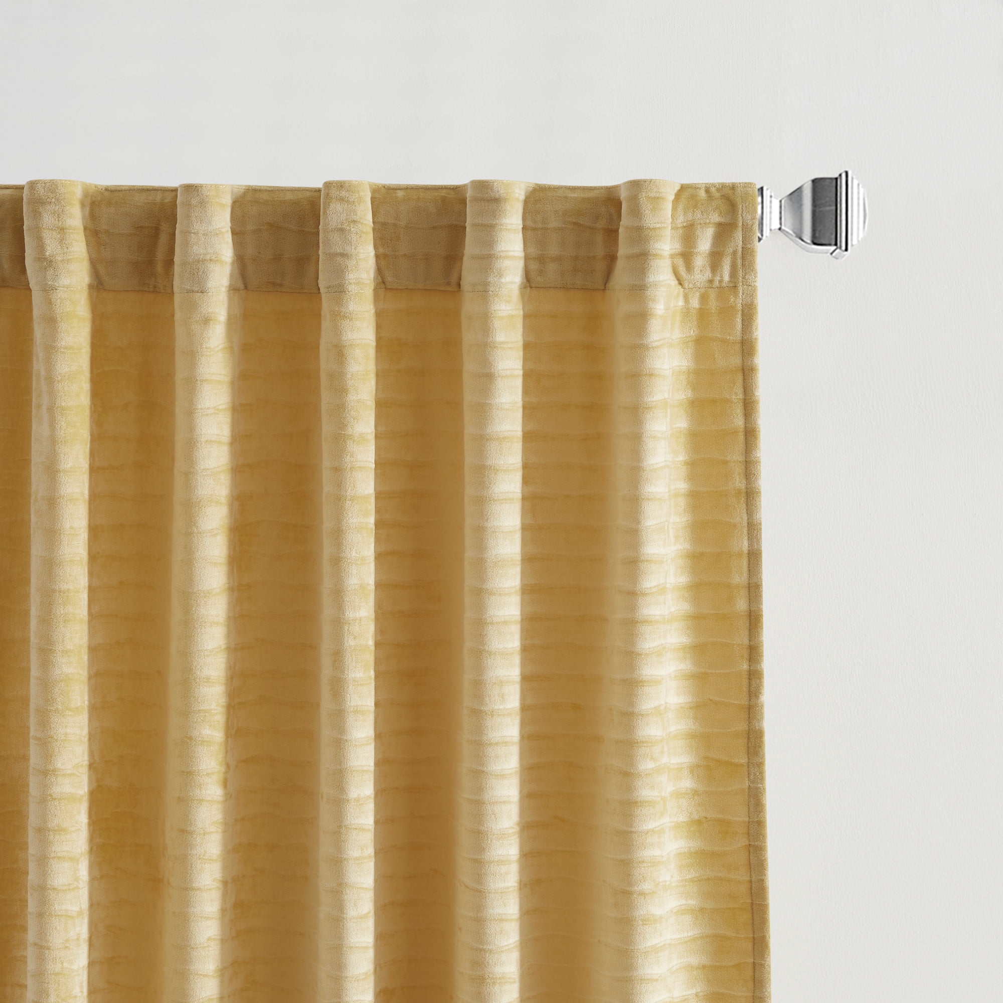 Martha Stewart Wave Embossed Velvet Curtain Panel Pair, Gold, Pole Top/Back Tab, Room Darkening, Indoor, Adult, 2 Piece Set, 37" x 95"
