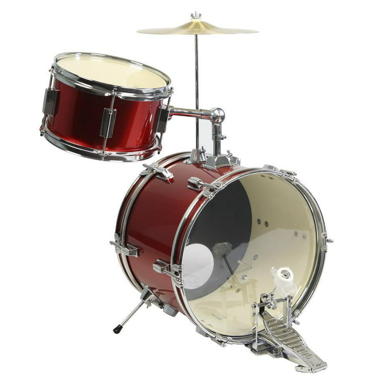 GP Percussion 3-Piece Complete Junior Drum Set, Metallic Red 
