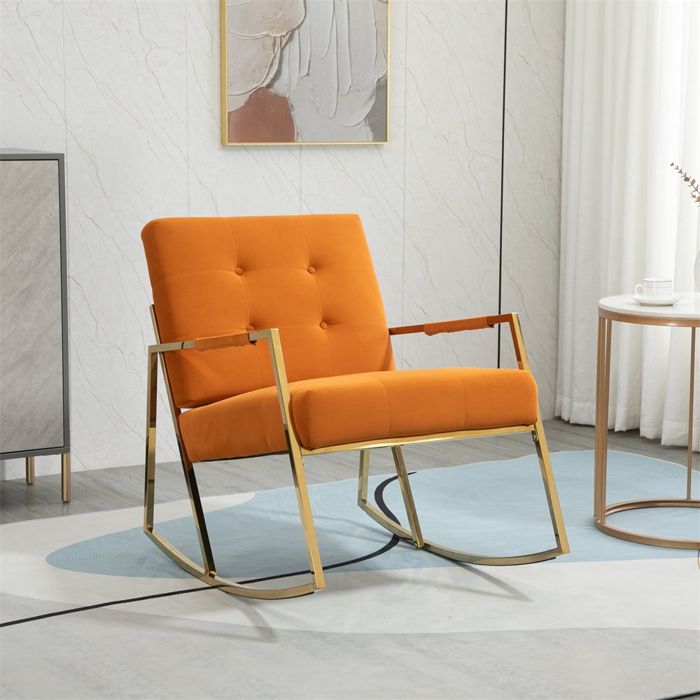 Velvet Rocking Chair Accent Chair with Metal Feet, Upholstered Seat