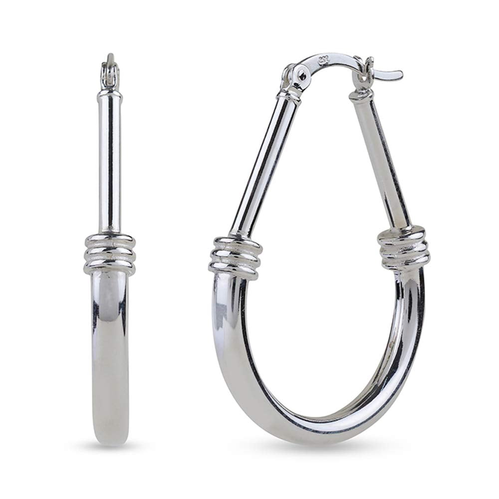 LeCalla 925 Sterling Silver Click-Top Italian Design Classic Oval Hoop Earrings Jewelry for Women and Teen 34MM