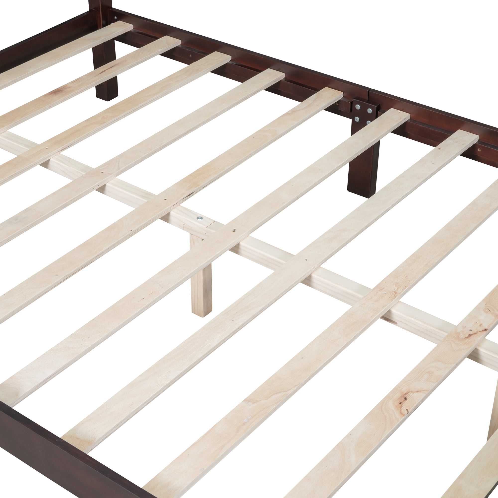 Euroco 3-Pieces Bedroom Set, Solid Wood Queen Size Platform Bed with 2 Nightstand, Walnut