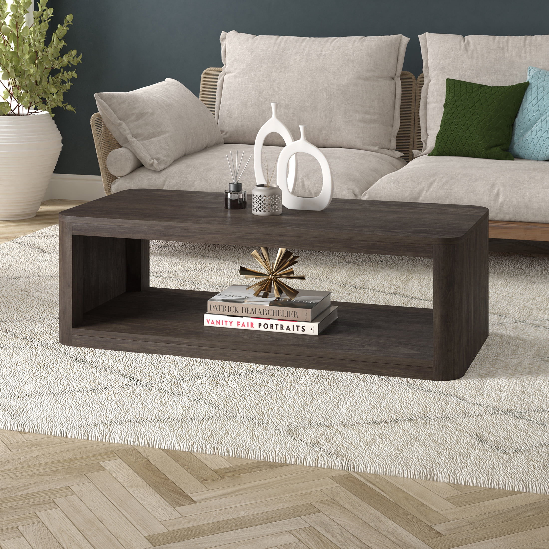 Evelyn&Zoe Modern/Contemporary 47" Wide Alder Brown Coffee Table
