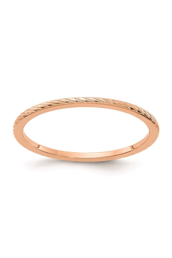 10K Rose Gold Ring Band 1.2mm Twisted Wire Pattern Stackable