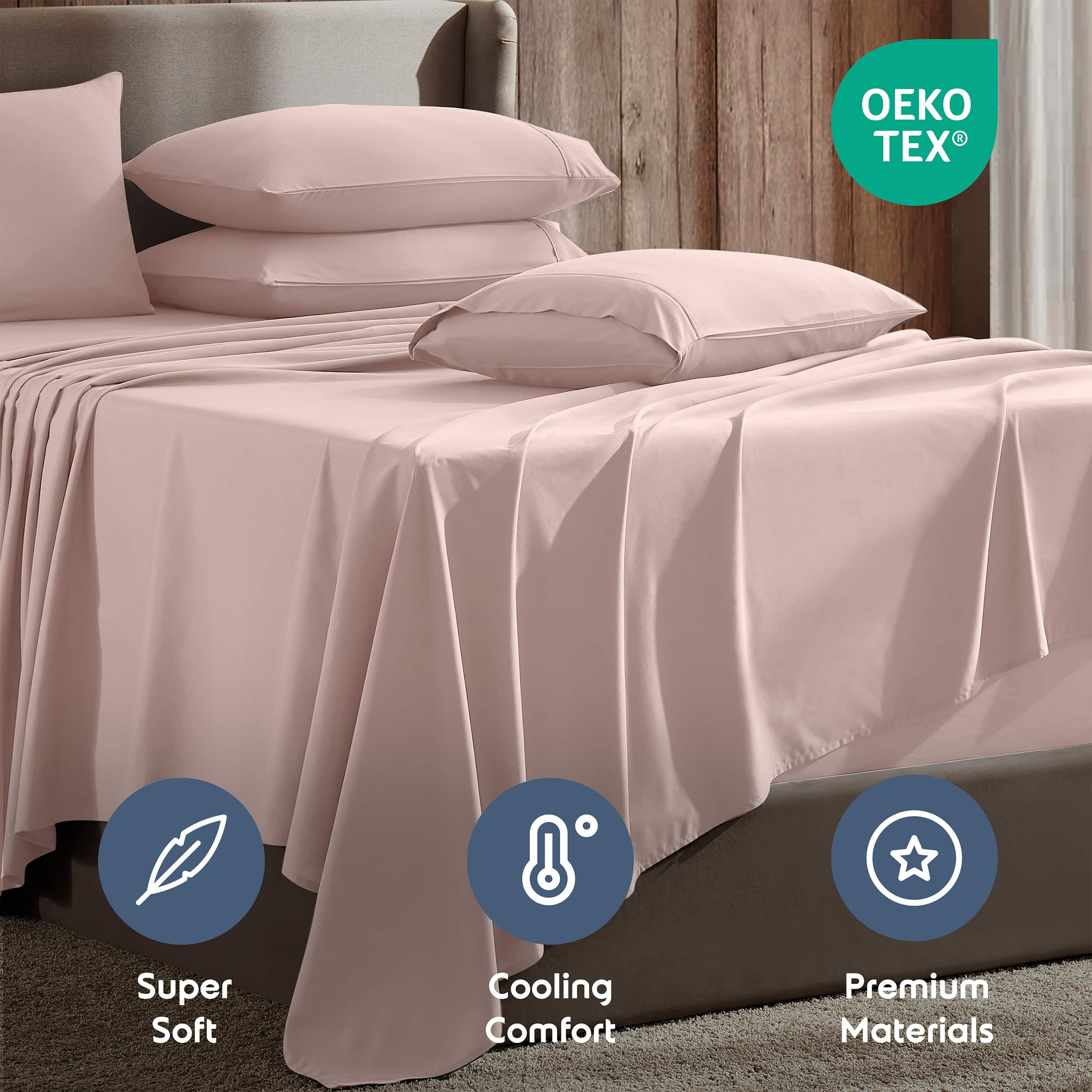 LammaLoe Extra Deep Pocket Full Size Sheets set, Fits 18"-24" Mattress, 6 Piece Soft Microfiber Bed Sheet Sets, Blush Pink