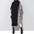 thumbnail image 3 of Vestido de otoño-invierno de gran tamaño con cuello alto medio, estilo vintage, con retazos, manga larga, murciélago, informal, 3 of 4