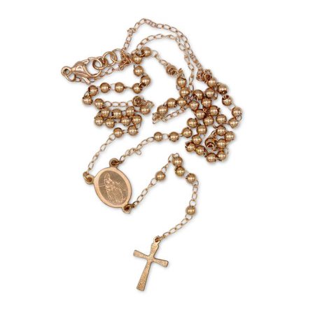 Rose Pendant Bead Traditional Rosary Necklace Five Decade Stainless Steel Catholic Prayer Beads (Rose Gold) 3mm ()