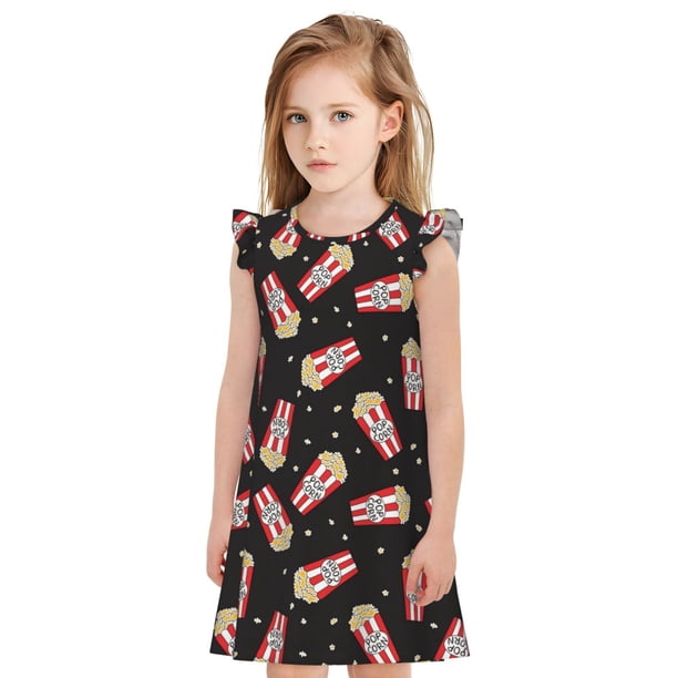 Fotbe Popcorn Vestido de Dormir para Niñas de 3 a 10 Años, Mangas Cortas, Estilo Princesa, Pijama Camisón con Mangas Voladas-XX-Large