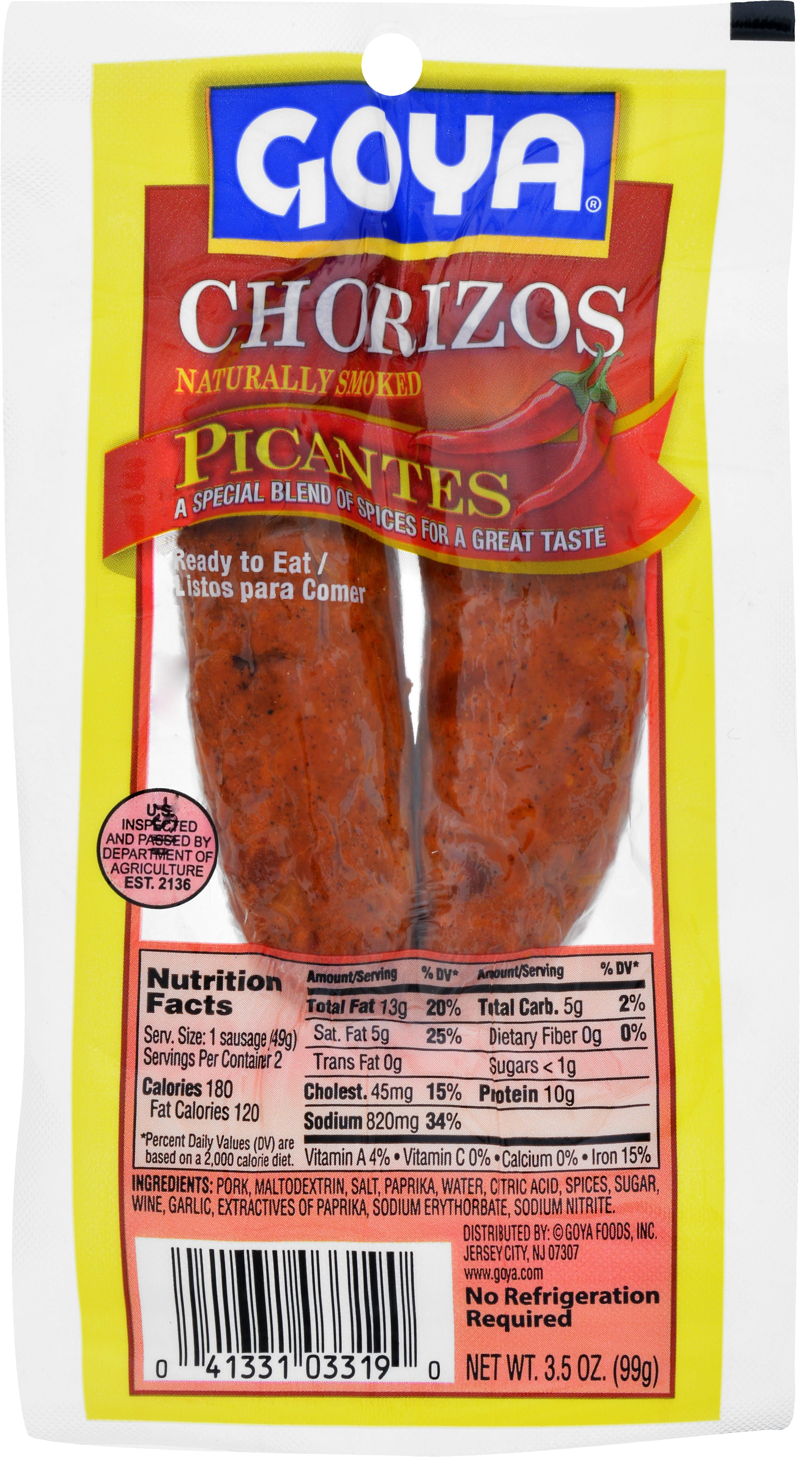 Goya Chorizo 2pk Picante 3.5 Oz
