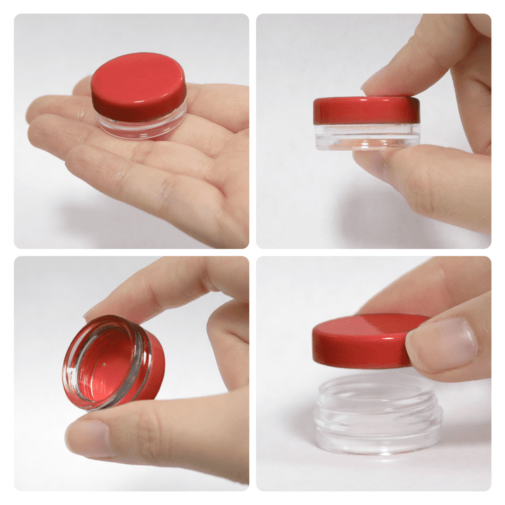 Beauticom 500 Pieces High Quality 3 Gram 3 ml (0.1 oz) Plastic Round Cosmetic Beauty Makeup Sample Jars (Red Lid)
