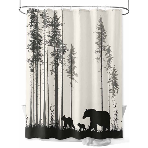 Shower Curtain Retro Bears Trees Shower Curtains for Bathroom, Waterproof Polyester Shower Curtain Set with Hooks, Small Stall Size 36" x 72" Silhouette Art